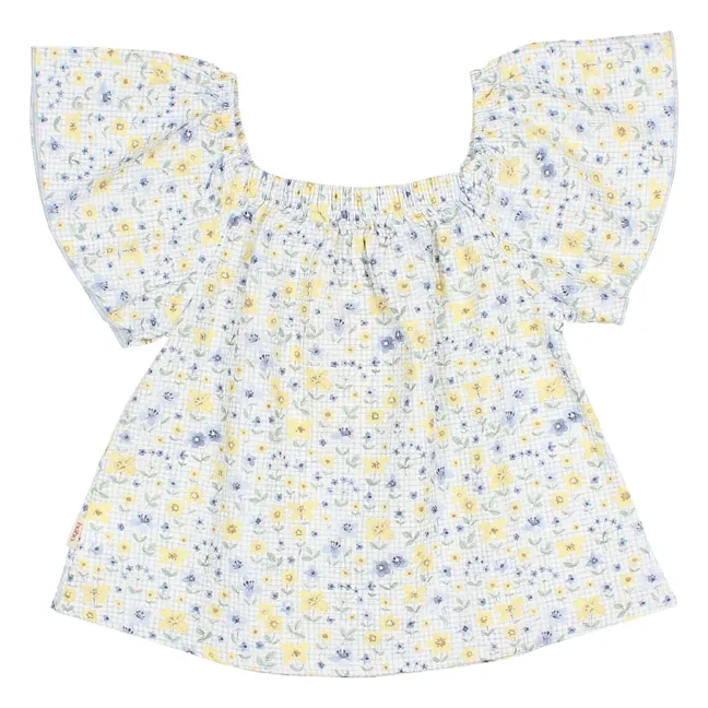 Blouse Fleurie Seersucker | Bleu pâle