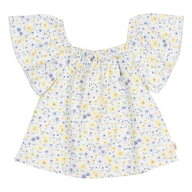 Blouse Fleurie Seersucker | Bleu pâle