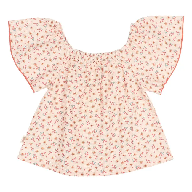 Blouse Fleurie Seersucker | Rose pêche