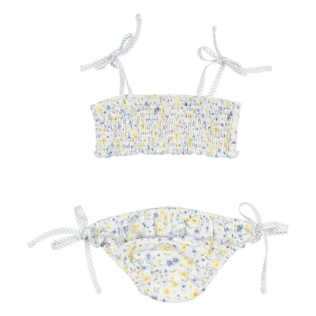 Seersucker Floral Swimsuit | Pale blue