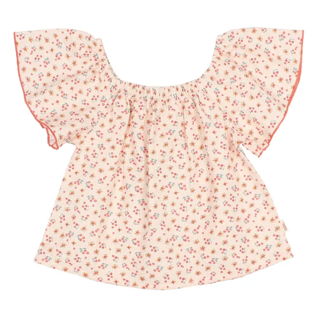 Blouse Fleurie Seersucker | Rose pêche