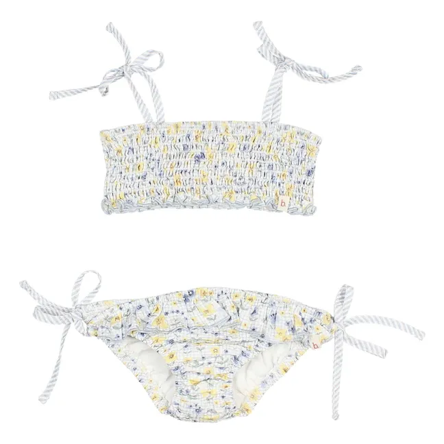 Bañador Seersucker Floral | Azul Pálido