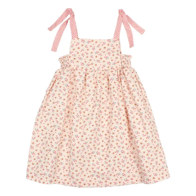 Robe Fleurie Noeuds Seersucker | Rose pêche