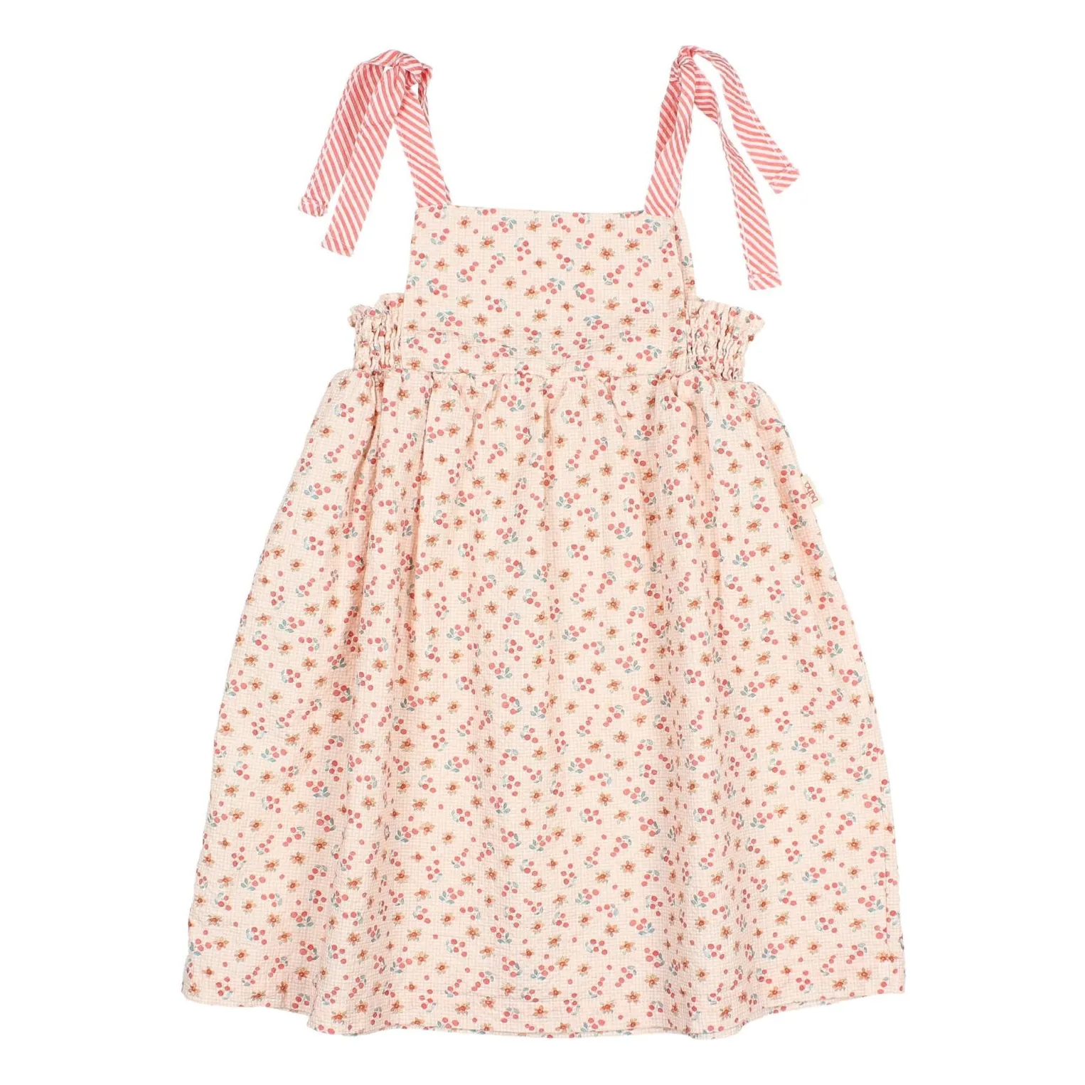 Búho Peach Seersucker Floral Bow Dress