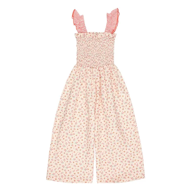Combinaison Fleurie Seersucker | Rose pêche