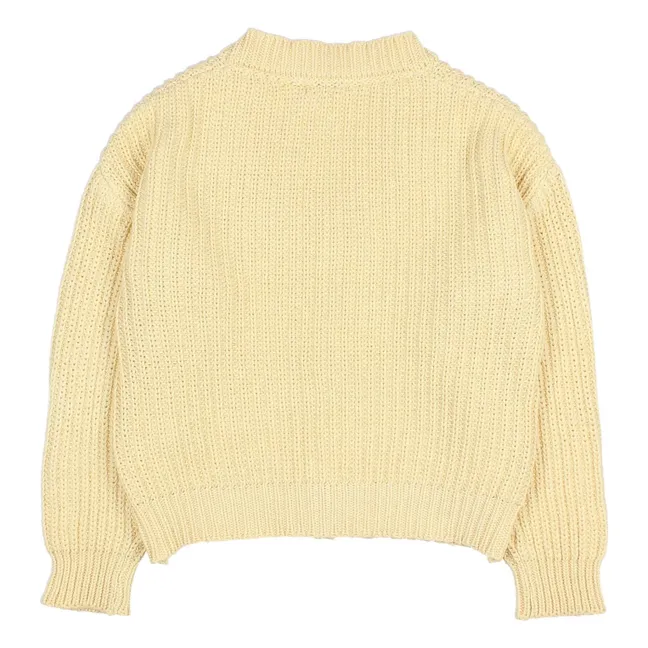 Organic cotton V-neck ribbed cardigan | Yellow