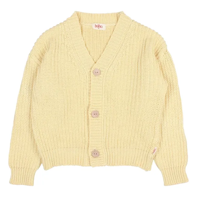 Cardigan Col V Côtes Perlées Coton Bio | Jaune
