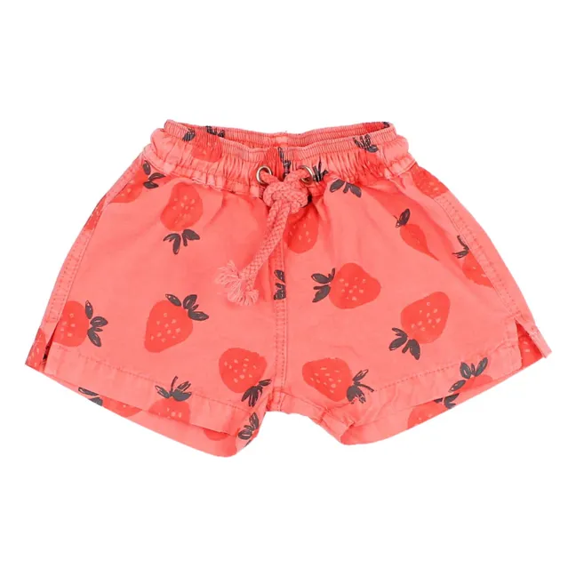Short de Bain Fraises Coton Bio Bébé | Rouge délavé