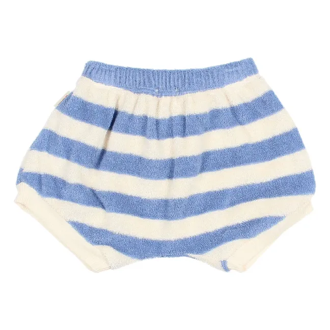 Pantaloncini a righe in spugna di cotone biologico | Azzurro