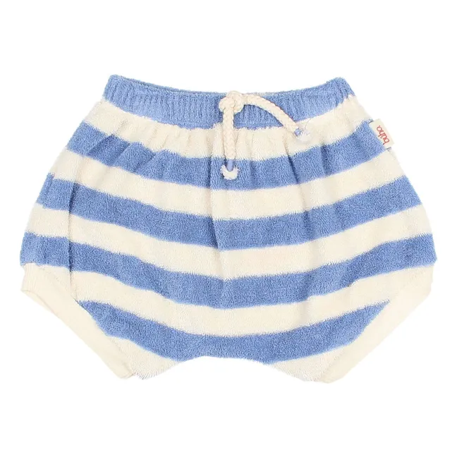 Pantaloncini a righe in spugna di cotone biologico | Azzurro