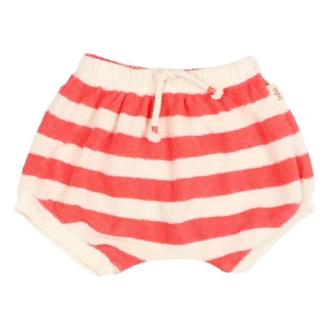Pantaloncini a righe in spugna di cotone biologico | Rosso