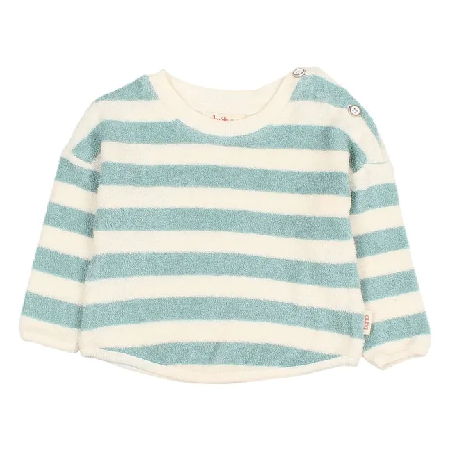 Sweat Rayé Eponge Coton Bio Bébé | Vert d'eau