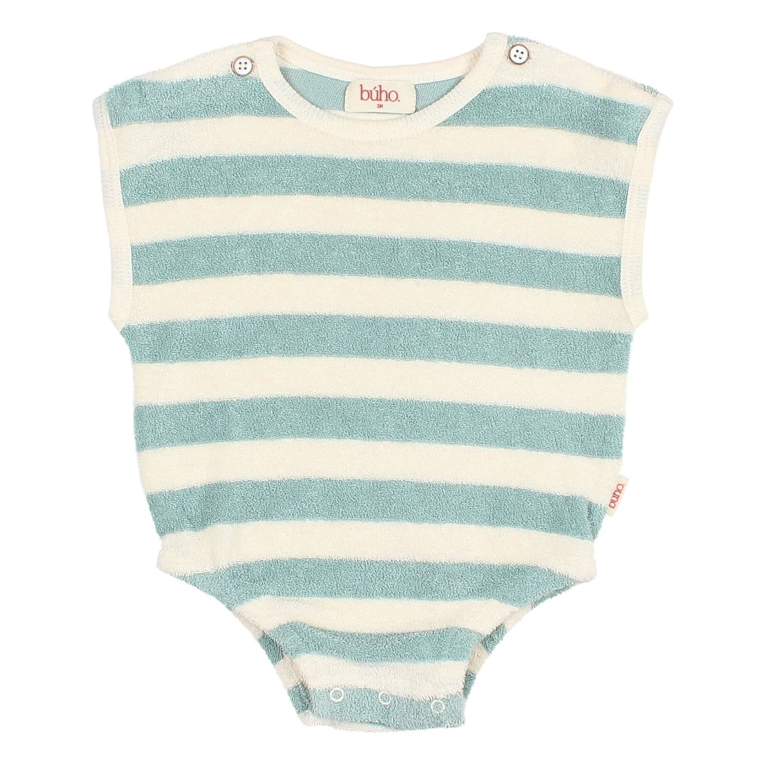 Búho Green Water Striped Organic Cotton Terry Bodysuit