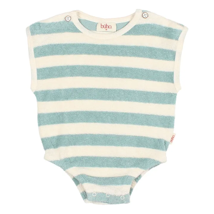 Body a rayas de rizo de algodón ecológico | Verde agua- Imagen del producto n°0