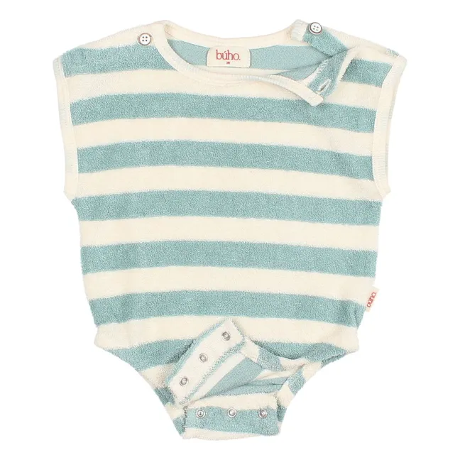 Body Rayé Eponge Coton Bio | Vert d'eau