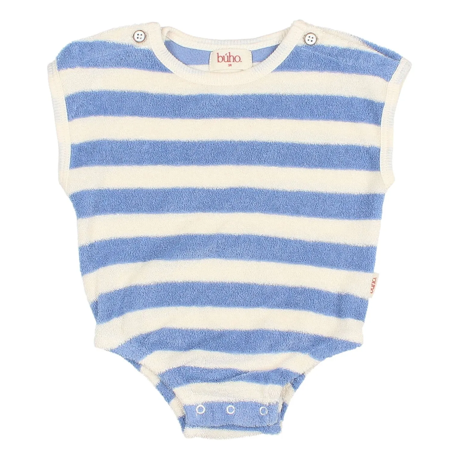 Búho Light Blue Striped Organic Cotton Terry Bodysuit
