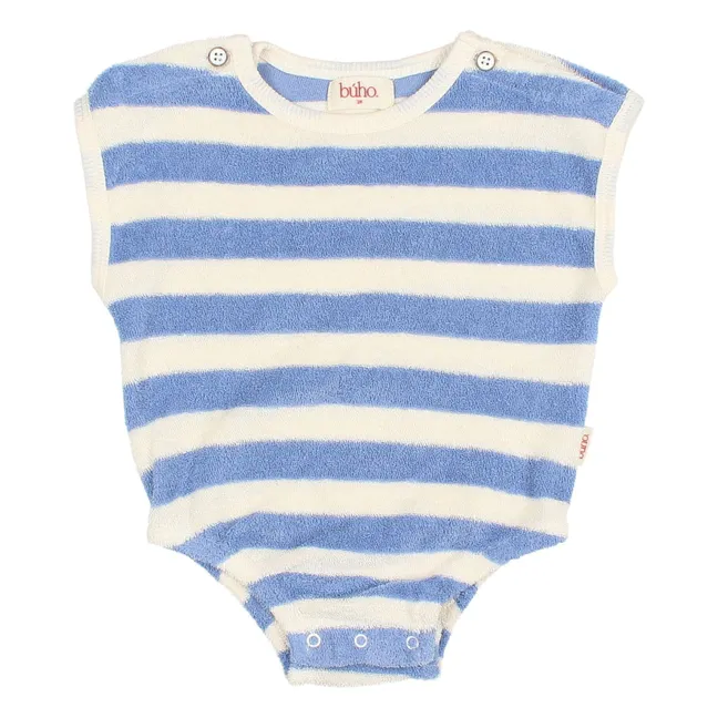 Striped Organic Cotton Terry Bodysuit | Light blue