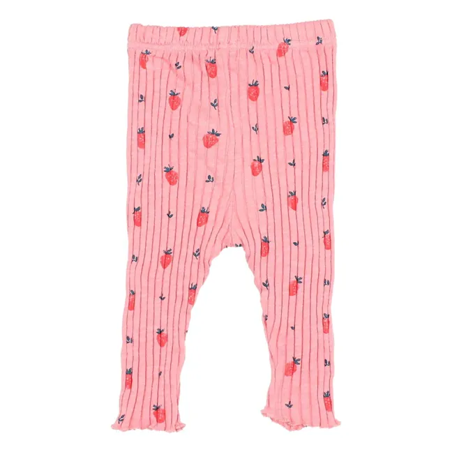 Legging Côtelé Fraises Coton Bio | Rose bonbon