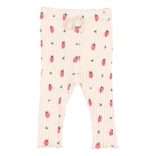 Legging Côtelé Fraises Coton Bio | Rose pâle