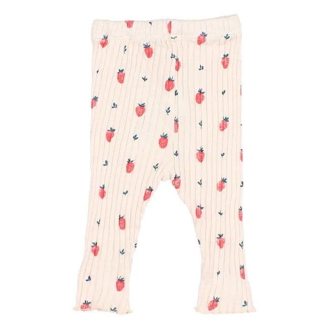 Legging Côtelé Fraises Coton Bio | Rose pâle