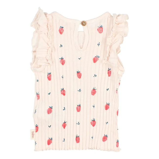 Top Côtelé Fraises Coton Bio | Rose Litchi