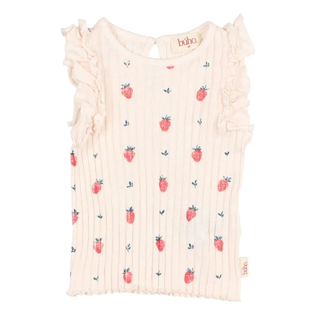 Top Côtelé Fraises Coton Bio | Rose Litchi