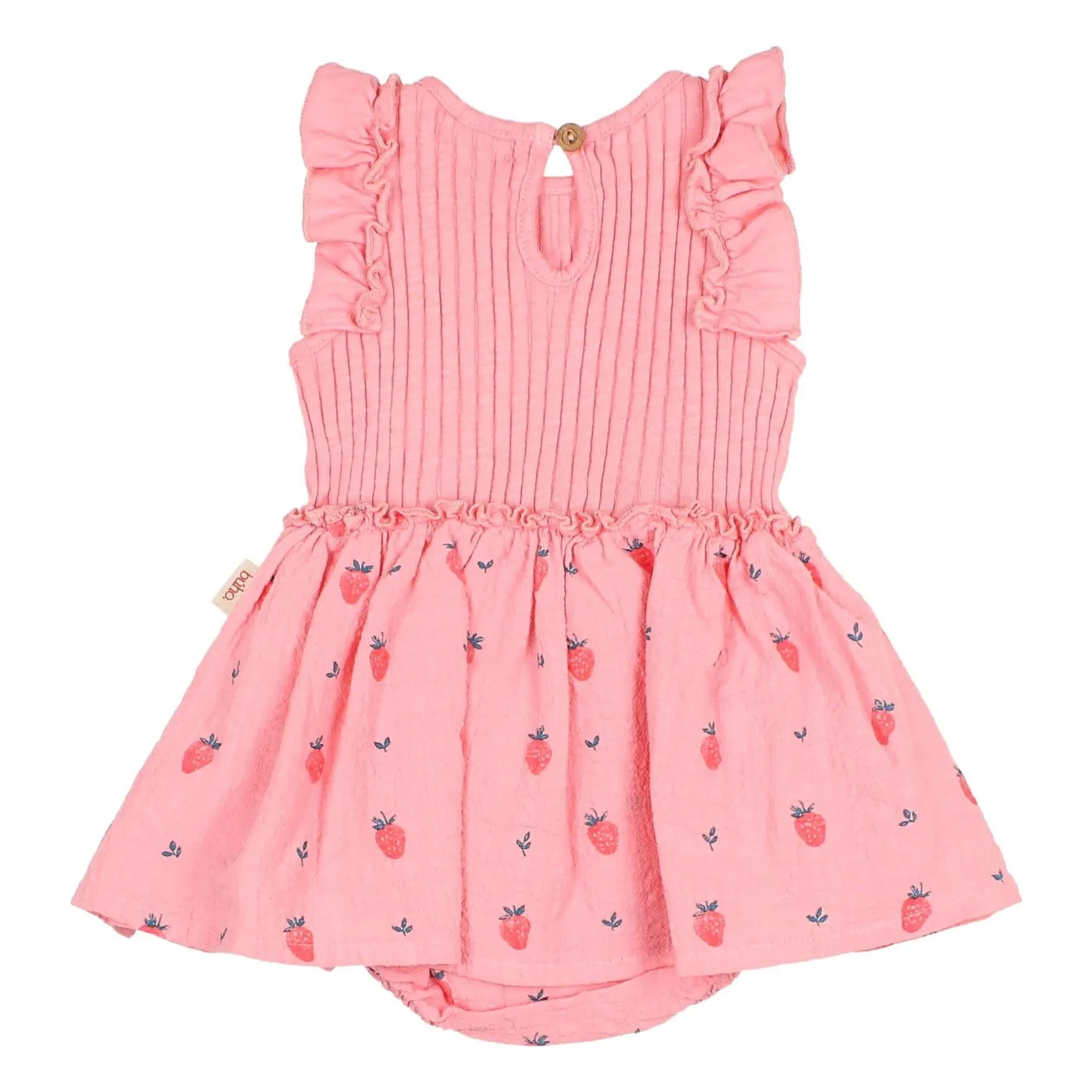 Robe Barboteuse Côtelée Fraises Coton Bio | Rose tendre- Image produit n°2