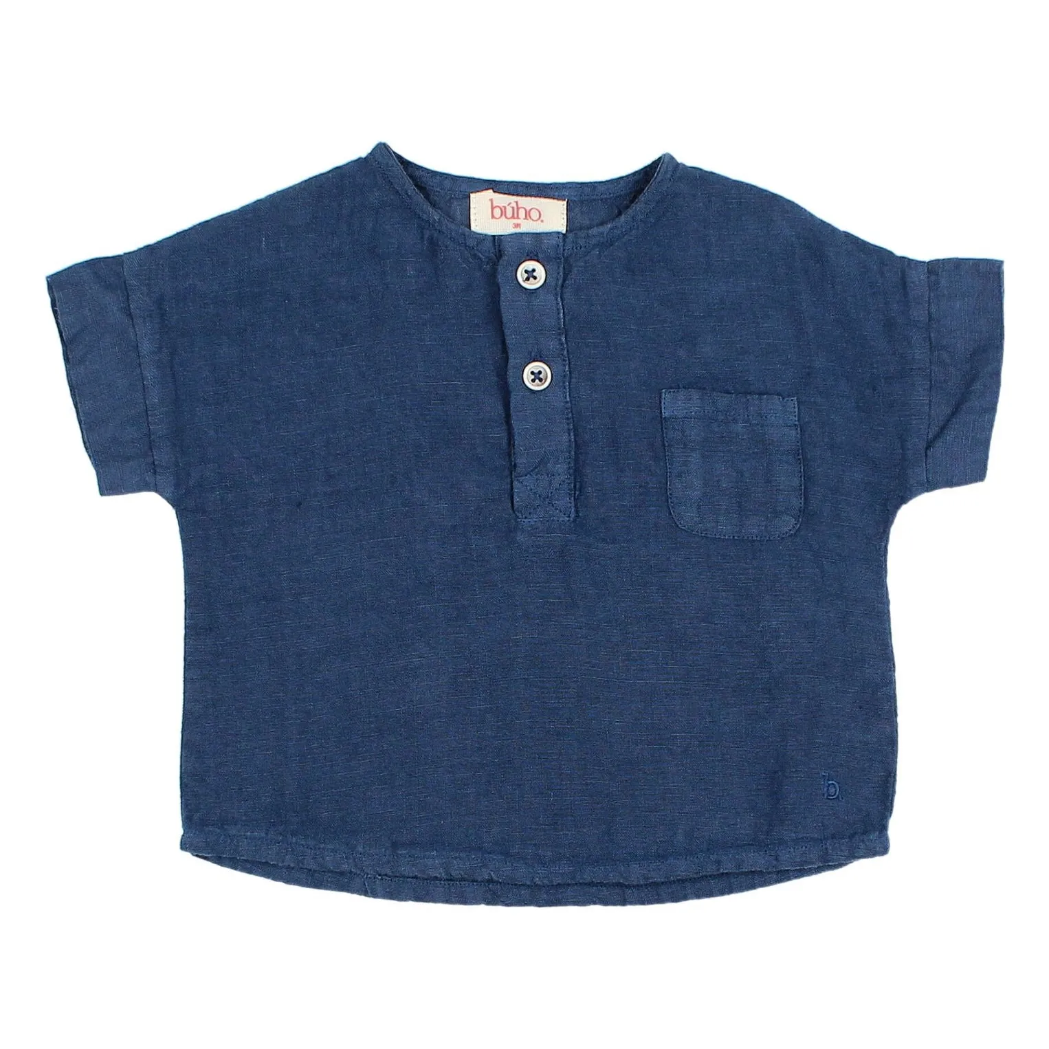 Búho Navy Blue Linen Baby Shirt