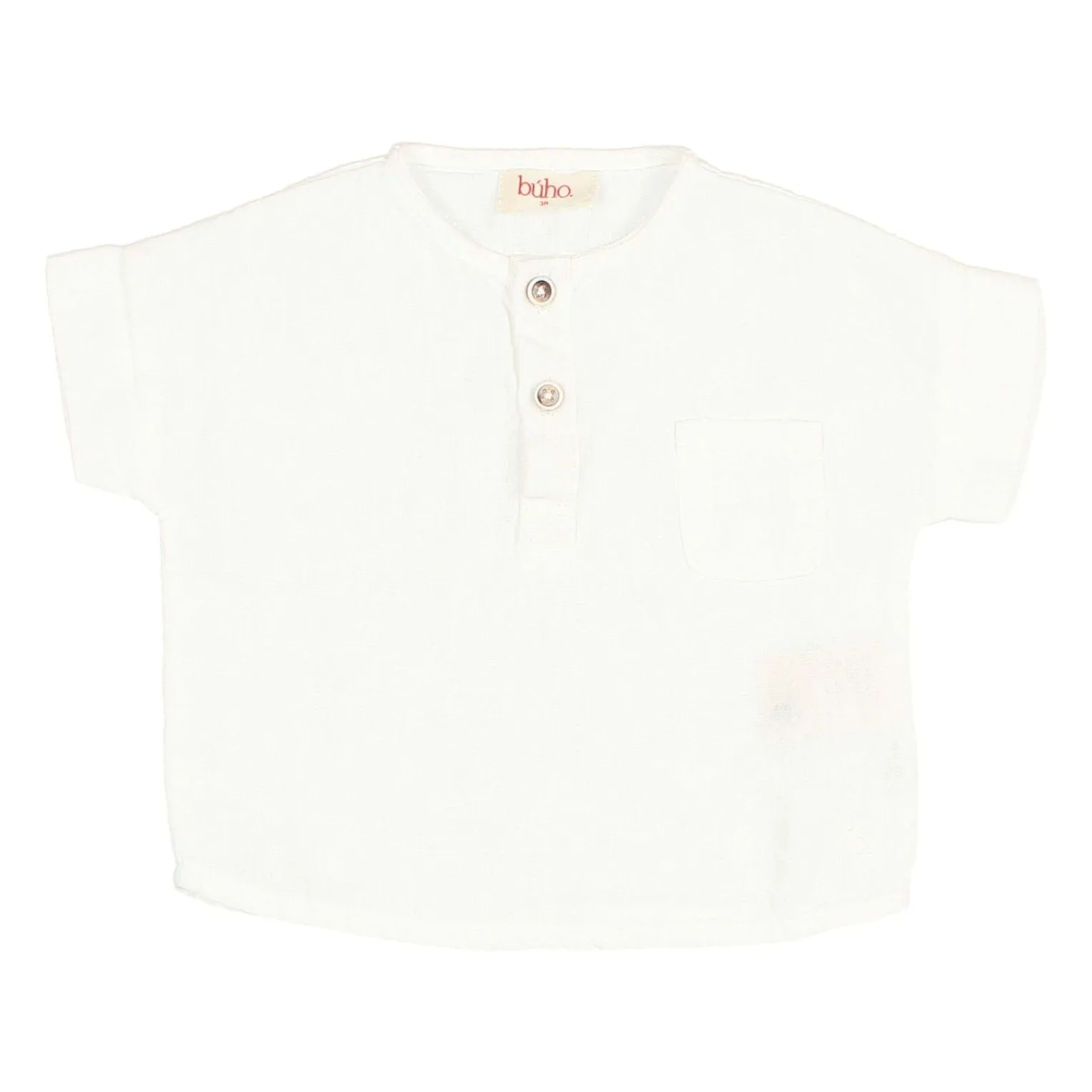 Búho - Chemise Bébé Manches Courtes - Lin - Blanc - 6 mois