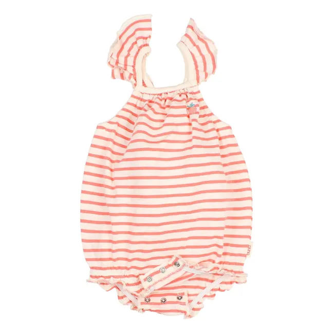 Barboteuse Rayée Fraise Coton Bio | Rouge
