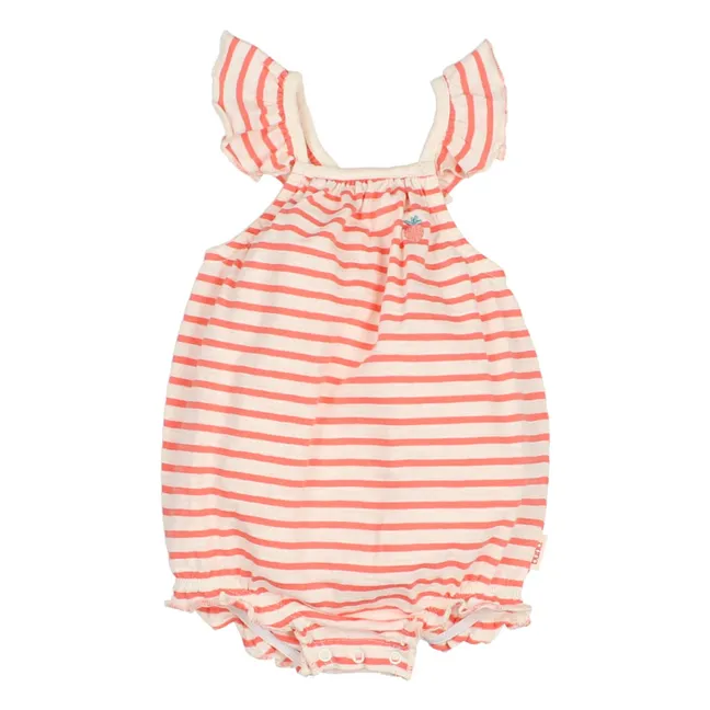 Barboteuse Rayée Fraise Coton Bio | Rouge