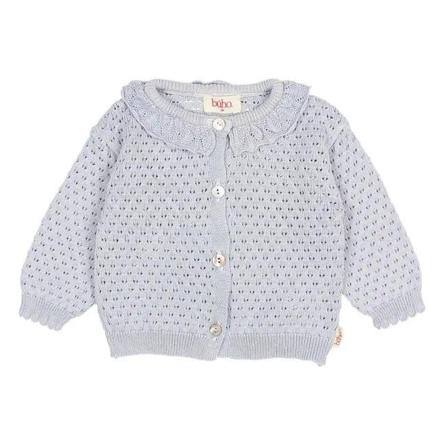 Cardigan Pointelle Boho Coton Bio | Bleu pâle