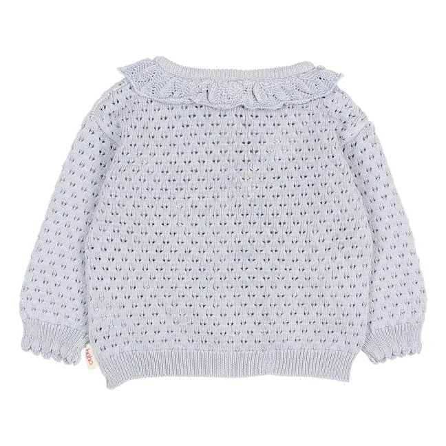 Cardigan Pointelle Boho Coton Bio | Bleu pâle