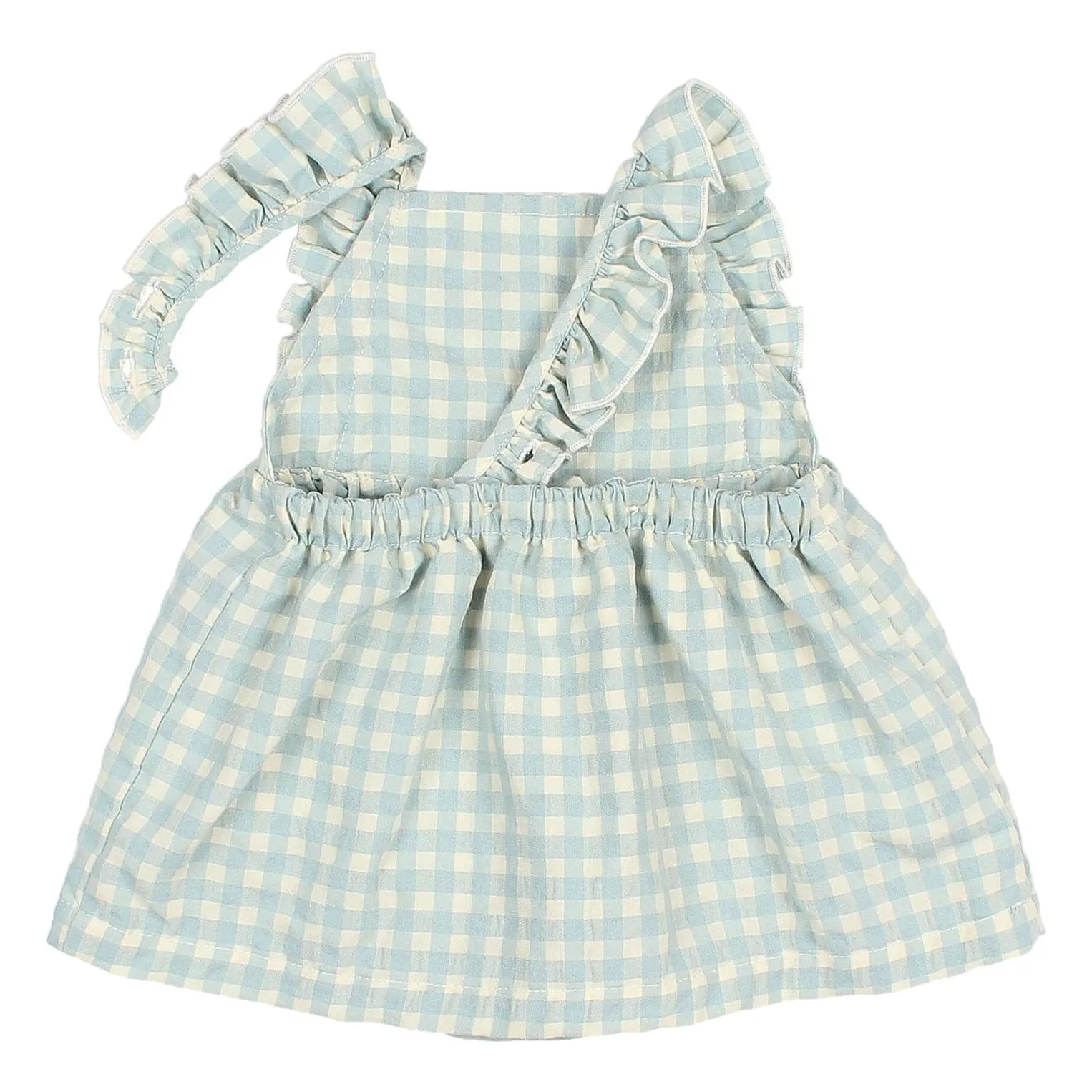 Robe Barboteuse Vichy Volants Seersucker Coton Bio | Aqua- Image produit n°3