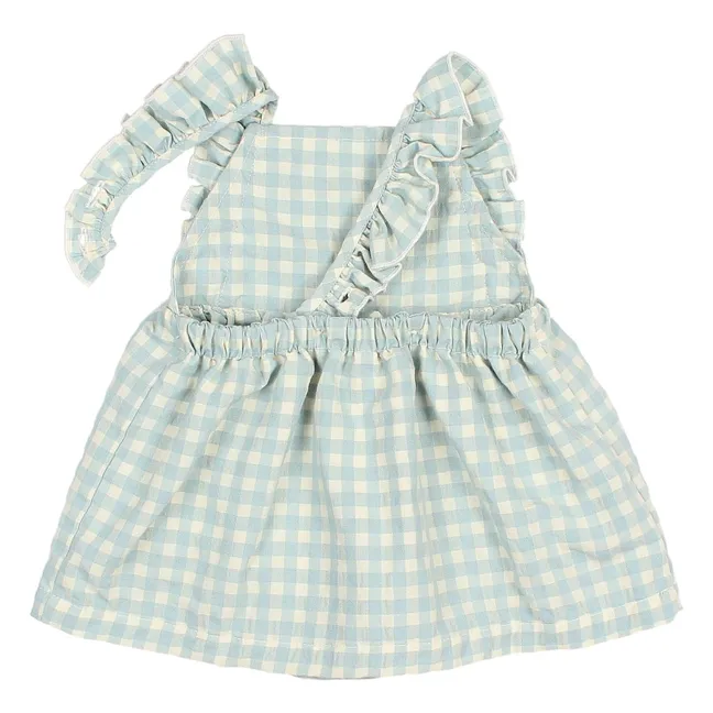 Robe Barboteuse Vichy Volants Seersucker Coton Bio | Aqua