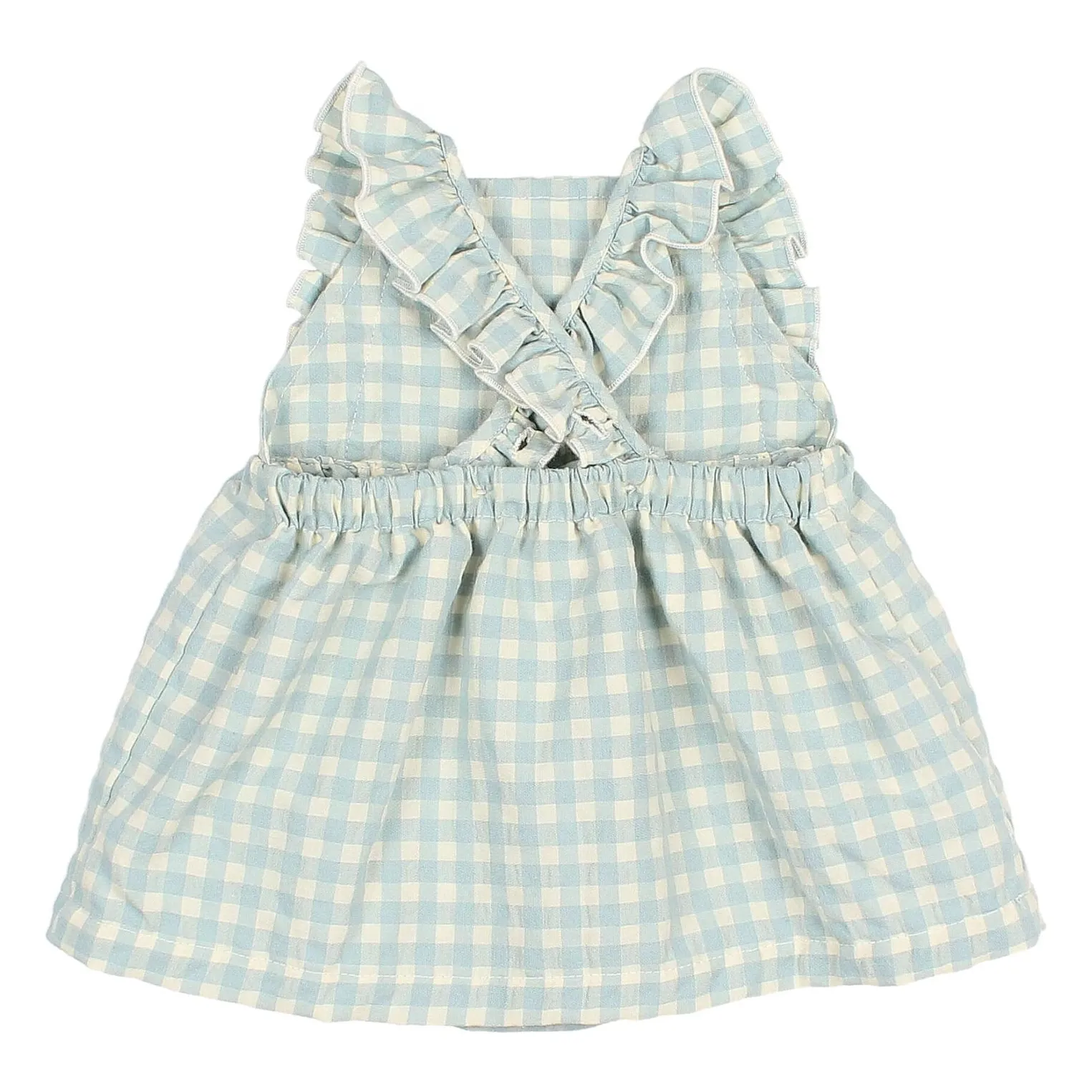 Robe Barboteuse Vichy Volants Seersucker Coton Bio | Aqua- Image produit n°2