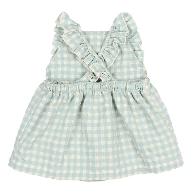 Robe Barboteuse Vichy Volants Seersucker Coton Bio | Aqua