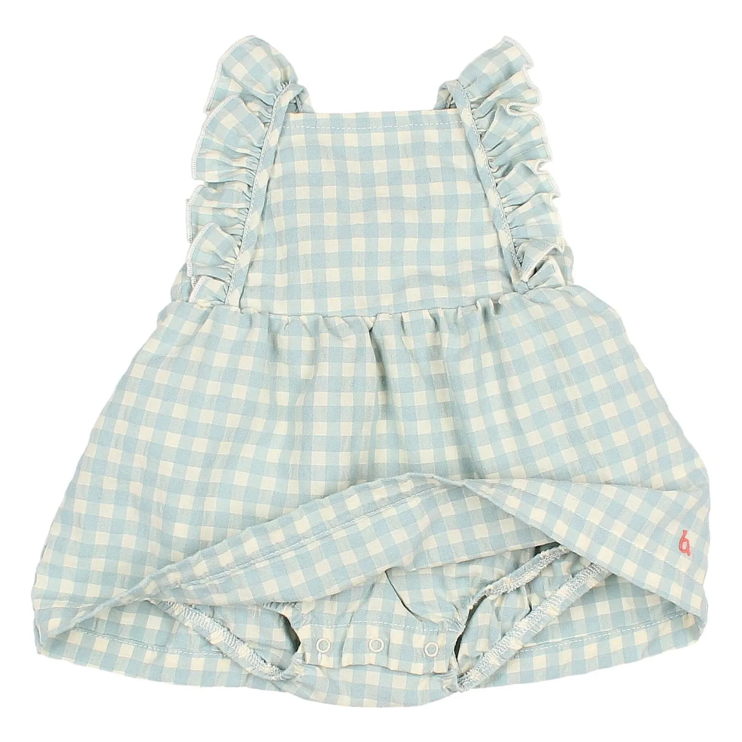 Robe Barboteuse Vichy Volants Seersucker Coton Bio | Aqua- Image produit n°1