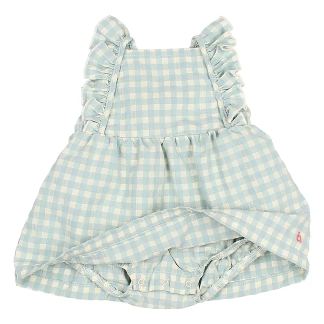 Robe Barboteuse Vichy Volants Seersucker Coton Bio | Aqua