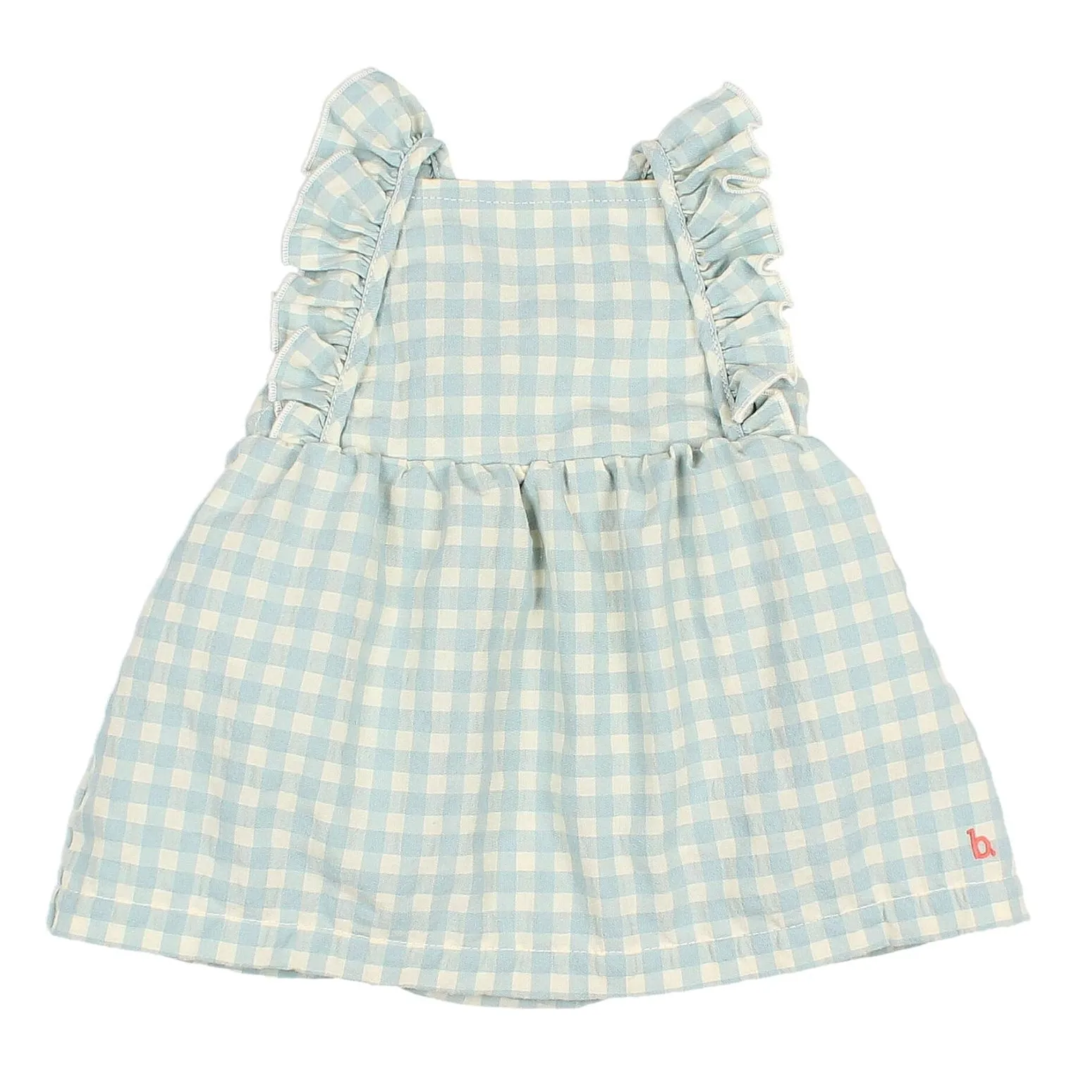Búho Aqua Gingham Ruffle Seersucker Organic Cotton Romper Dress