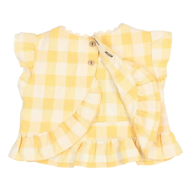 Top Vichy Volants Seersucker Coton Bio | Jaune