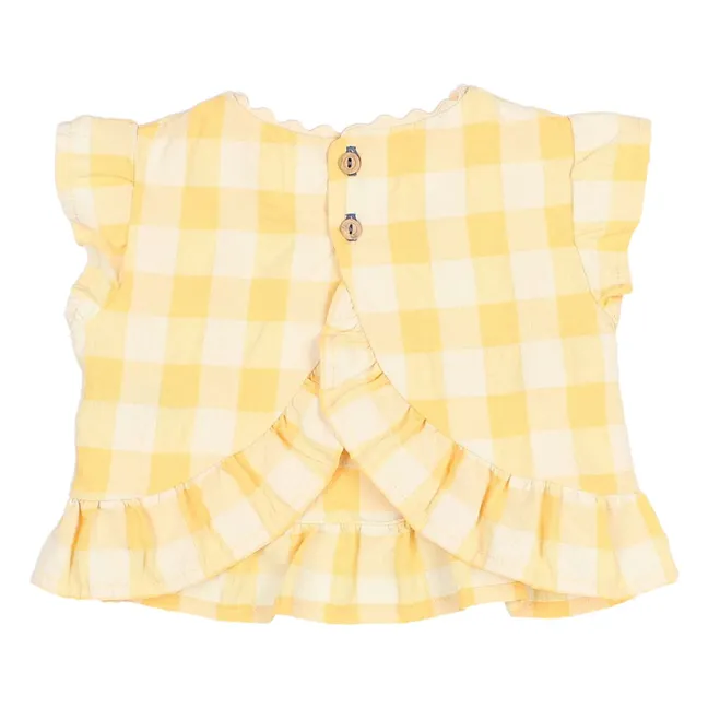 Top Vichy Volants Seersucker Coton Bio | Jaune