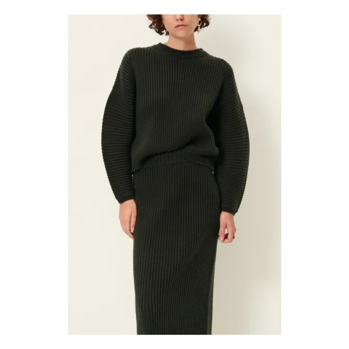 Pull Côtelé Kanso Laine | Vert foncé- Image produit n°0