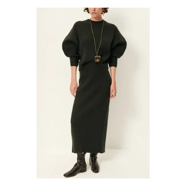 Pull Côtelé Kanso Laine | Vert foncé