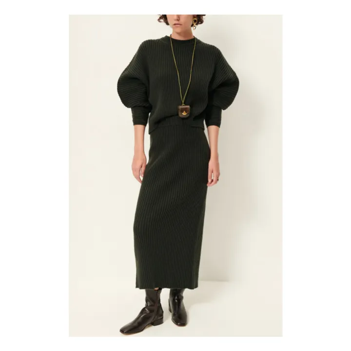 Pull Côtelé Kanso Laine | Vert foncé- Image produit n°3