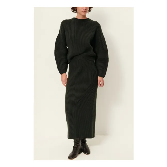 Kanso Wool Ribbed Sweater | Dark green