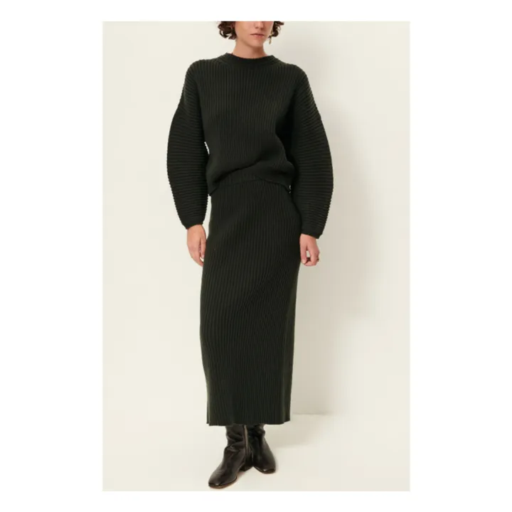 Pull Côtelé Kanso Laine | Vert foncé- Image produit n°1