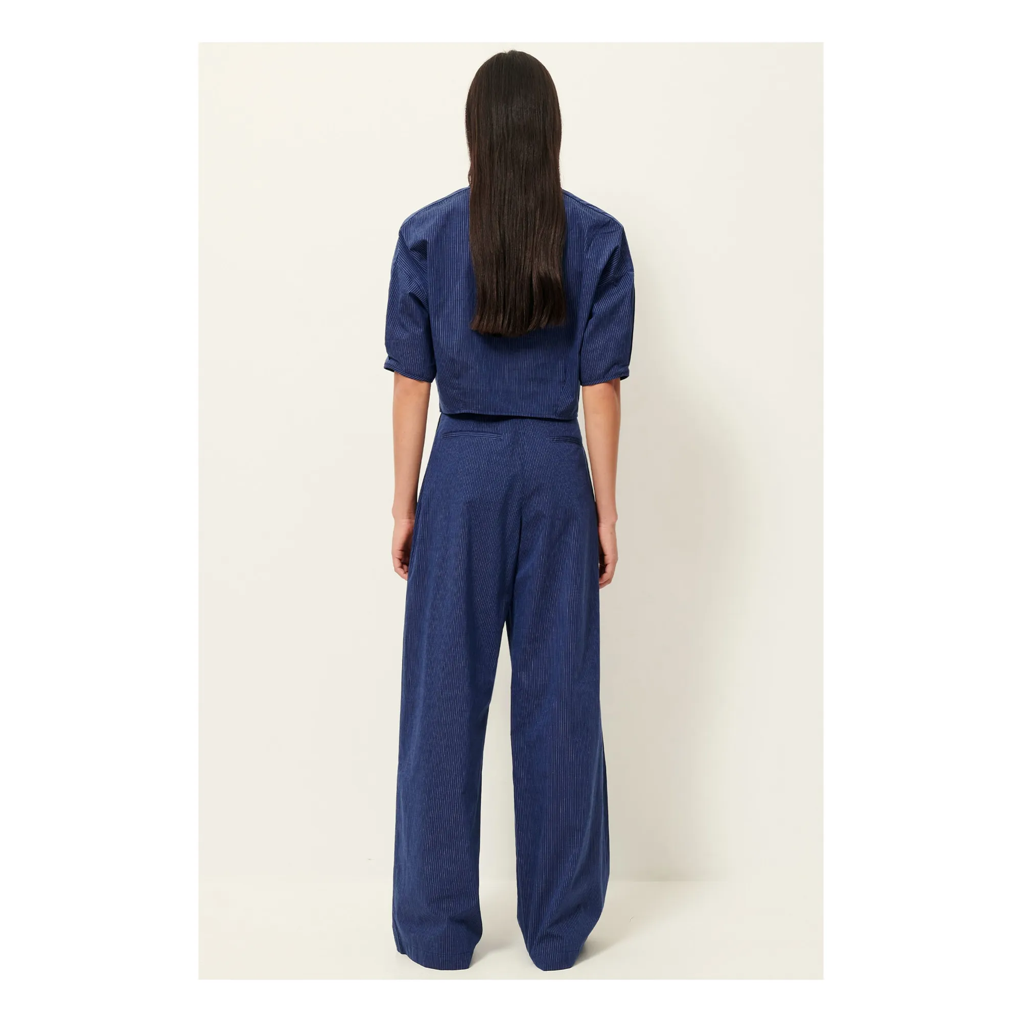 Pantalon Rayures Coton Provencia | Bleu marine- Image produit n°4
