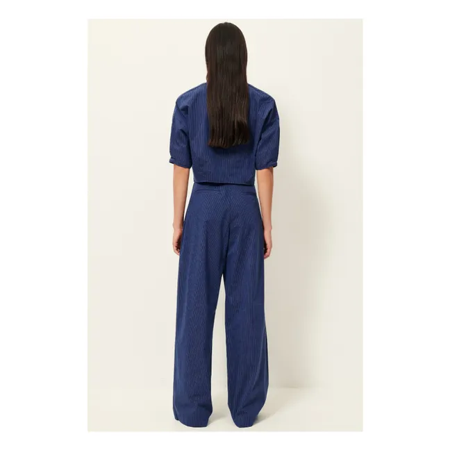 Provencia Cotton Stripe Pants | Navy blue