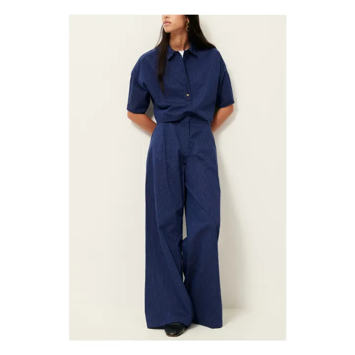 Pantalón Provencia de algodón a rayas | Azul Marino- Imagen del producto n°3